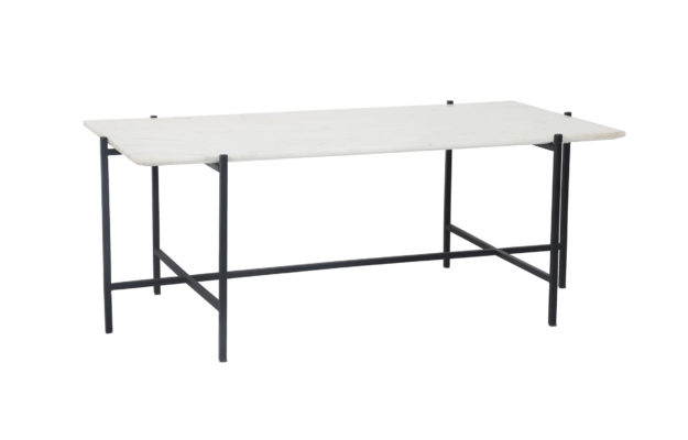 Enver Rectangular Coffee Table- White Marble/ Black Base