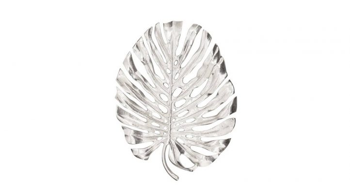 Lux-Monstera-Leaf-Nickel-Plated-19-L-Wall-Platter-Silver