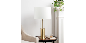 Ashton Glass Column Brushed Gold Metal Table Lamp