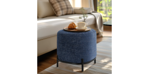 Pender Pin Leg Newport Weave Upholstery Ottoman Stool - Blue (10)